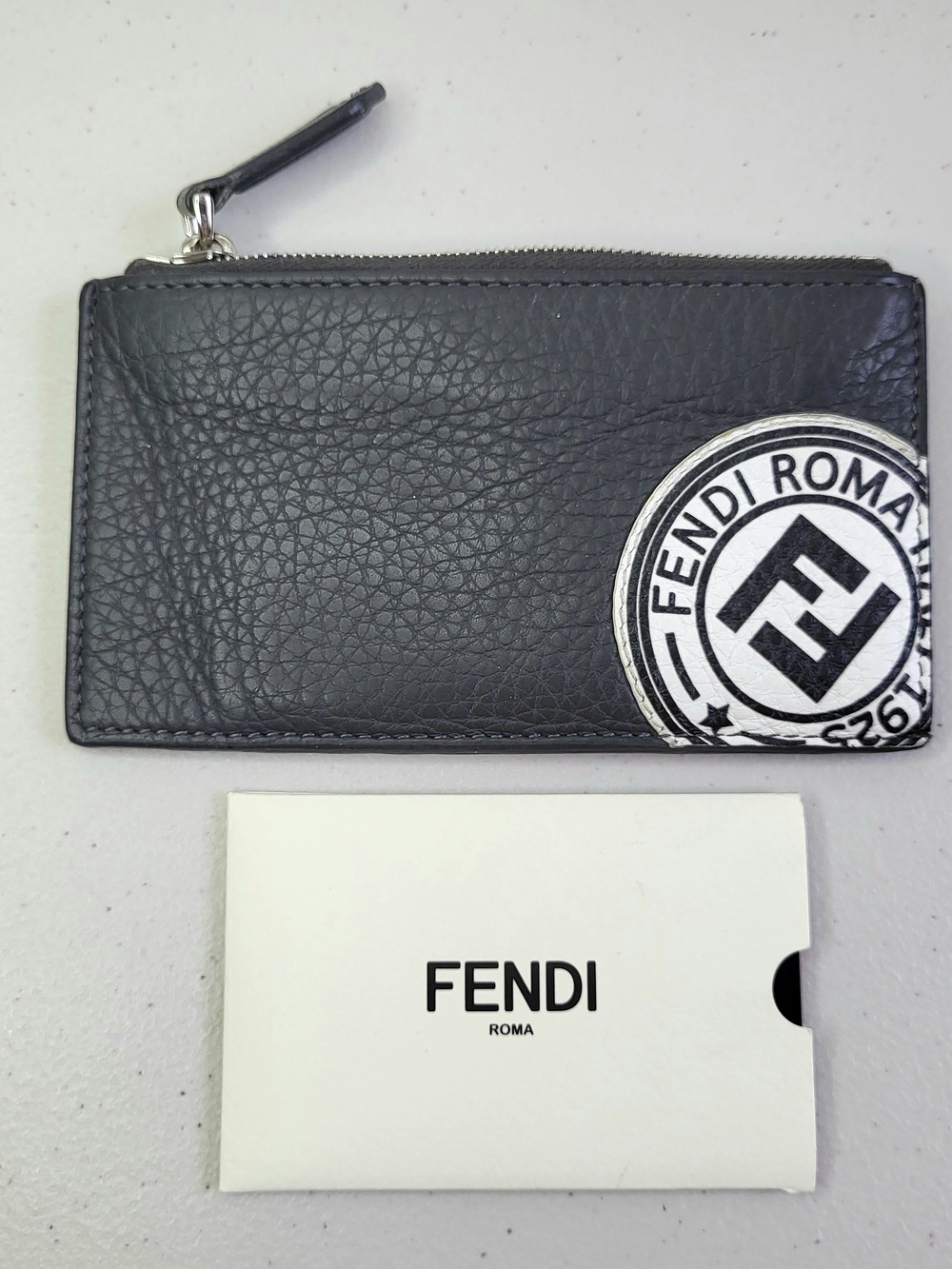 Fendi Grey Leather Card Case Wallet. Comes With Certificate Of Authenticity.